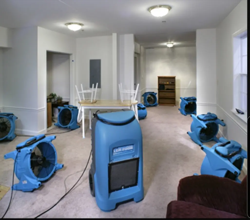 Air movers and dehumidifier setup for Water Damage Restoration in Ponca City